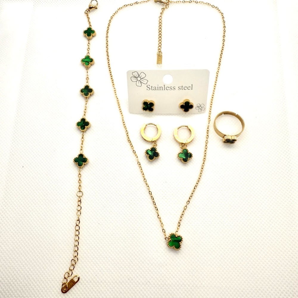 5 pc set BUNDLE Elegant Gold and Green Jewelry Set.